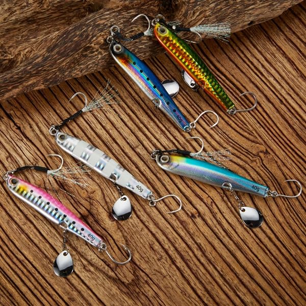 REEF DREAM Jig Metalic Momeală Seabass Pește Albastru Jig cu Lamă 20g 30g 40g Set 5 Culori Jig Cădere Lentă Pește Albastru Seabass Cambulă Merou
