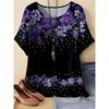 Fashion Women's Crew Neck Short Sleeve 3D Flower Color Printing Flower Short Sleeve Crew Neck T-Shirt