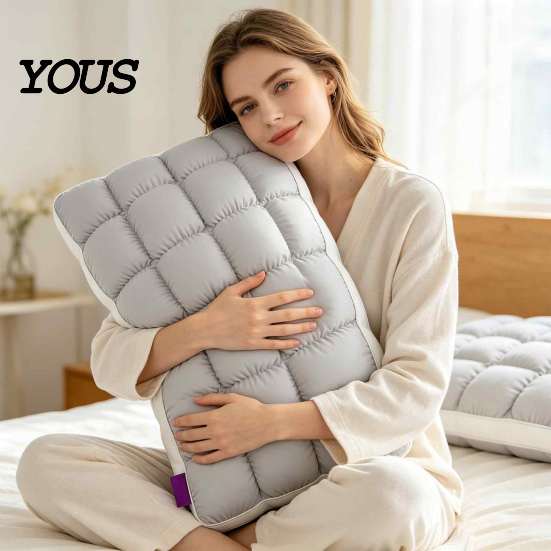 Luxury Hotel Style Pillows Mellow Puff Cooling Cloud Pillow, Ice?Silk Quilted Grid Bed Soft Quilting Pillow Inserts Support for Side & Back