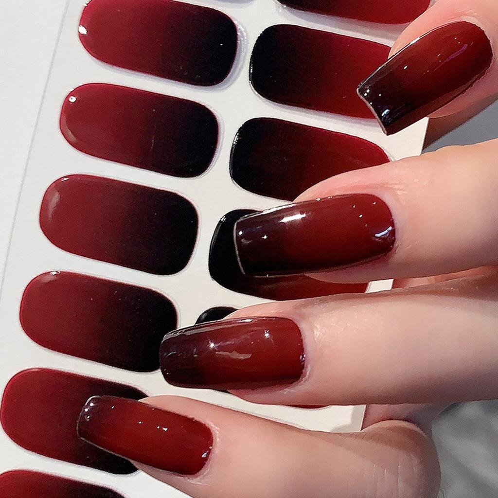 1 Sheet Semi Cured Wrap Gradient Nail Sticker Multi Color Solid Gel Full Cover Slider No Need UV Lamp Cured Fast Gel Nail Decal