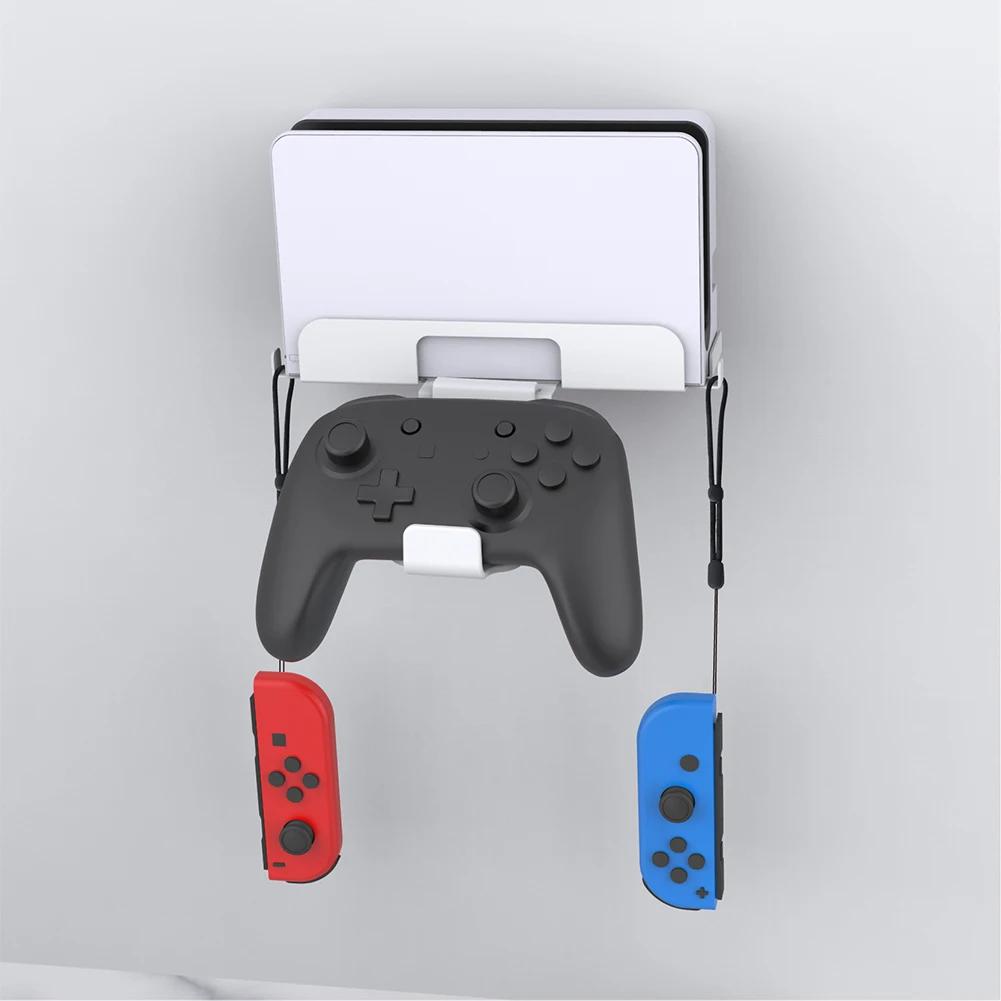 Wall Mount Host Universal Wall Bracket with Controller Hook Handle Storage Rack for Switch/Switch OLED Game Console Accessories
