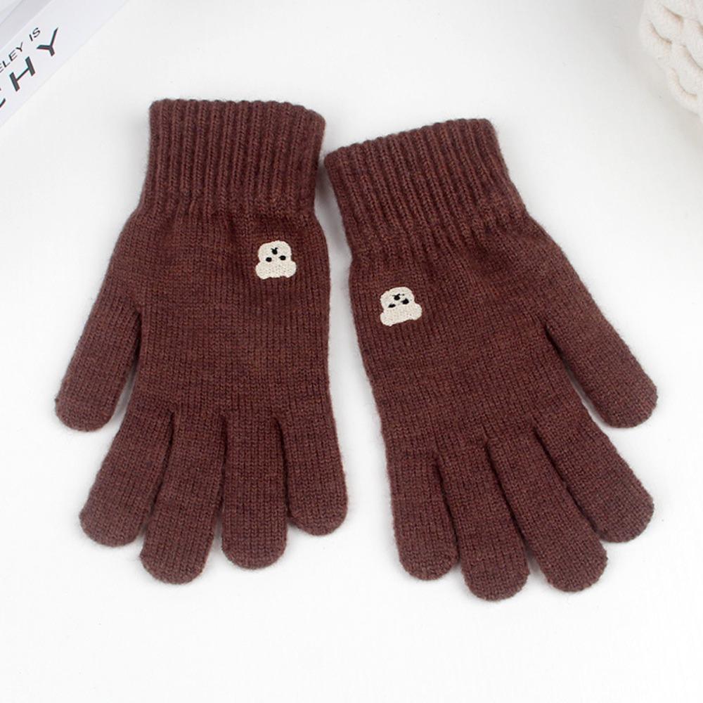 Solid Color Touch Screen Gloves Bear Cycling Gloves Cute Winter Knitted Gloves  Women
