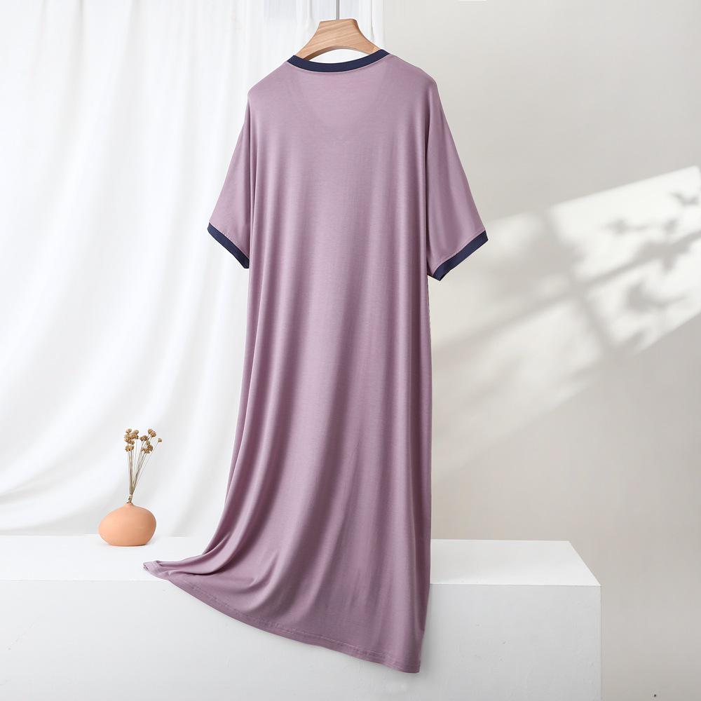 2026 Plus Size Color Block Short Sleeve Nightgown: Loose Casual Homewear Dress for Indoor & Outdoor Wear