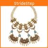 Ethnic Style Carved Flower Design Simulation Gemstone Decoration Women Necklace For Vintage Style Boho Fashion
