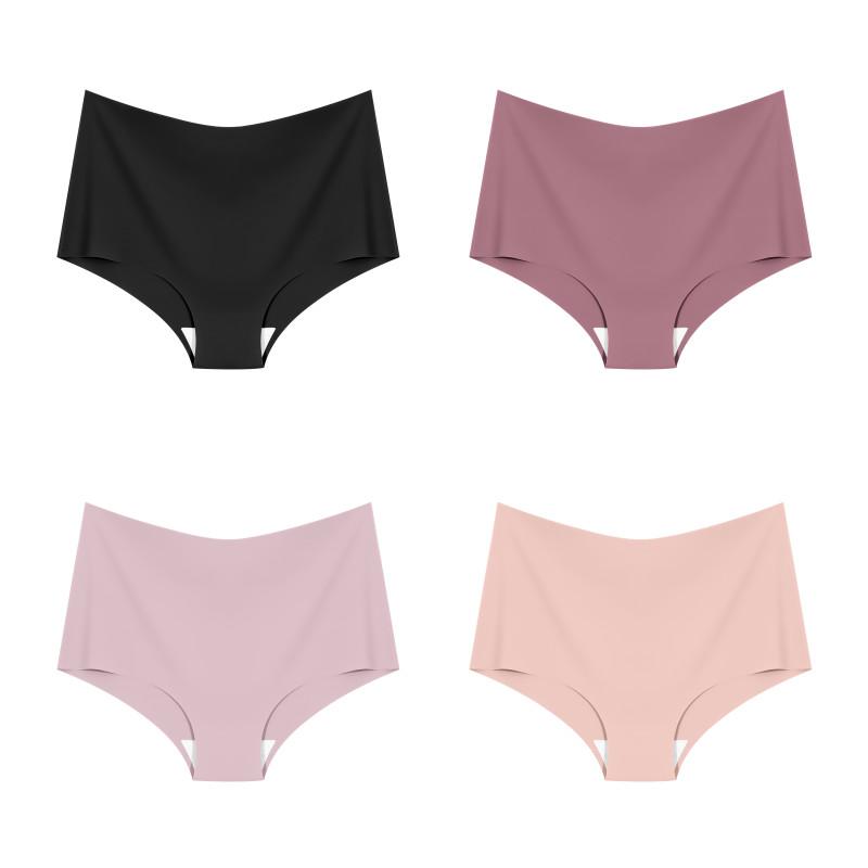 FINETOO Women Ice Silk Panties High-Waist Underwear Seamless and Traceless Briefs Solid Color Lingerie
