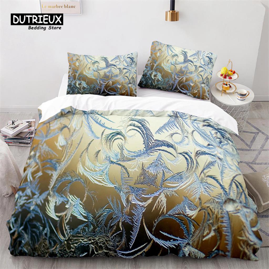 Schneeflocken Bettbezug Winterthema Geometrisches Muster Bettwäscheset Mikrofaser Blau Floral Quiltbezug Für Mädchen Junge Weihnachtsdeko