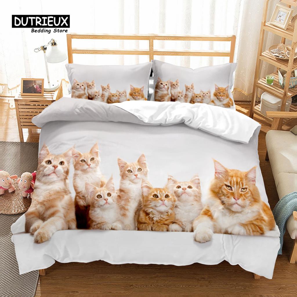 Kittens Animal Duvet Cover Set, Fashion Cat Bedding Set, Soft Comfortable Breathable Duvet Cover, For Bedroom Guest Room Decor