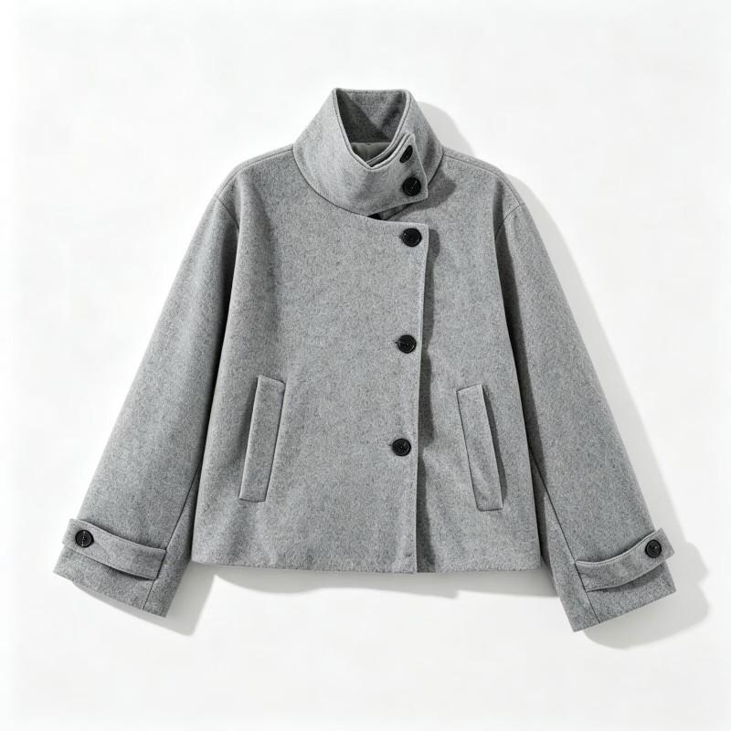 2026 Womens Street Fashion Stand Collar Short Wool Coat Outerwear W025 12107