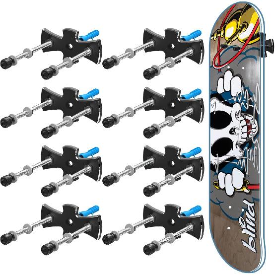 YEZRO Skateboard Hanger Wall Mount - 8 Packs Metal Skateboard Wall Mount for Skateboard Deck Display with Aluminum Screw Cap and Protecive Washers