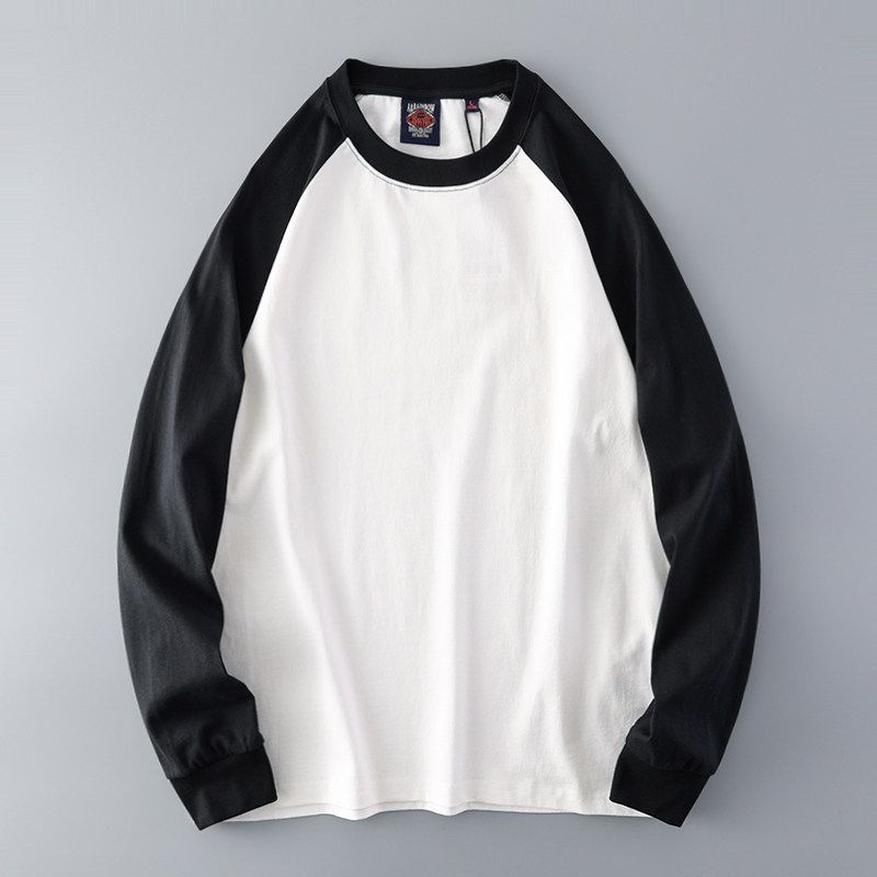 Fashion Brand Retro Raglan Contrast Color Pure Cotton Long-Sleeved T-shirt
