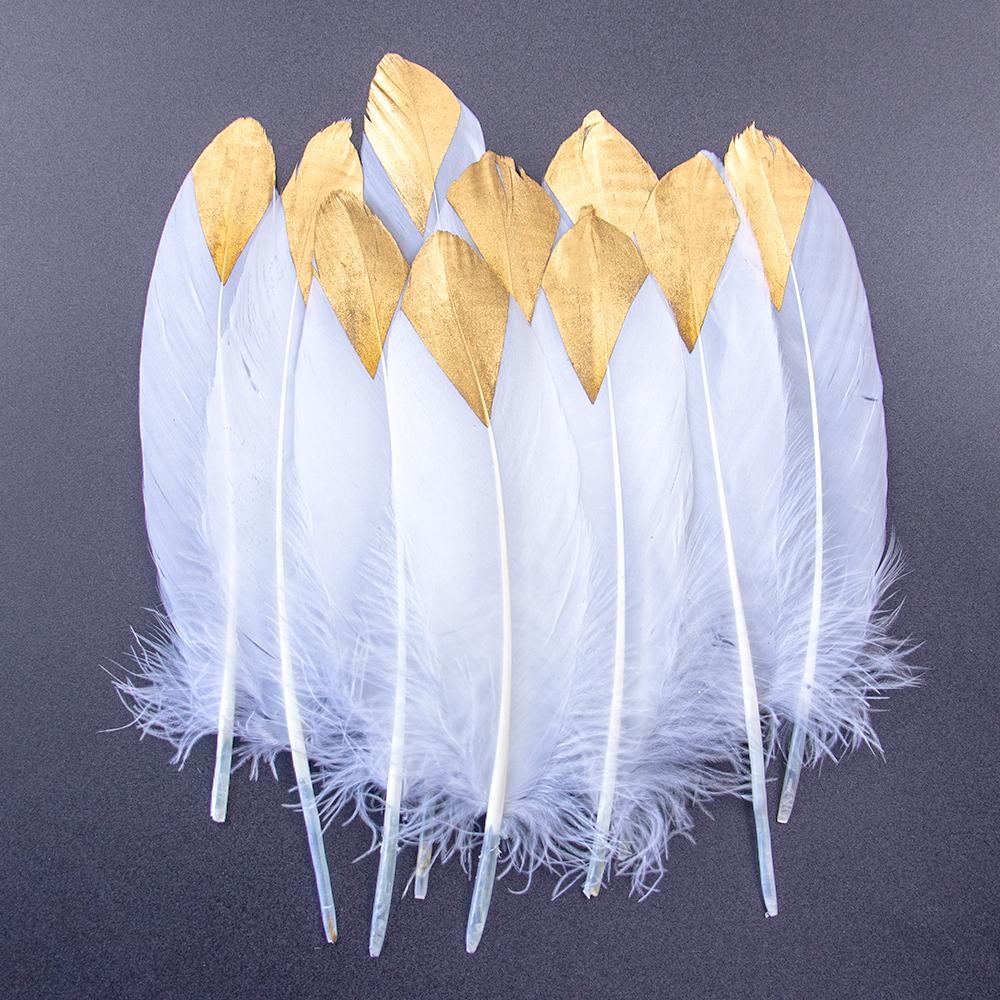 10PCS Gold Feathers Decoration 15-20CM Natural White Turkey Goose Duck Pheasant Feathers Plumes Handicraft Accessories