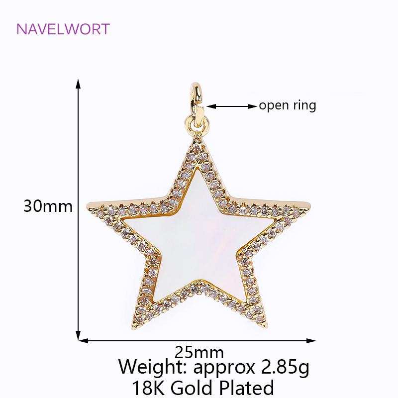 Fashion Inlaid Zircon Pendants 18K Gold Plated Natural Shell Round/Star Shape Charms For DIY Necklace Jewelry Making Accessories