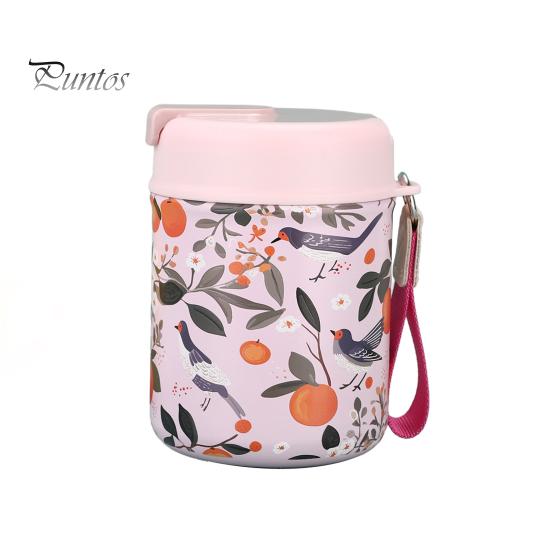 

Ланч-бокс із вакуумної чашки з нержавіючої сталі. Контейнер для їжі без бісфенолу А та складна ложка. Герметичний ланч-бокс із широким горлом для дому, кухні, офісу на відкритому повітрі рожевий