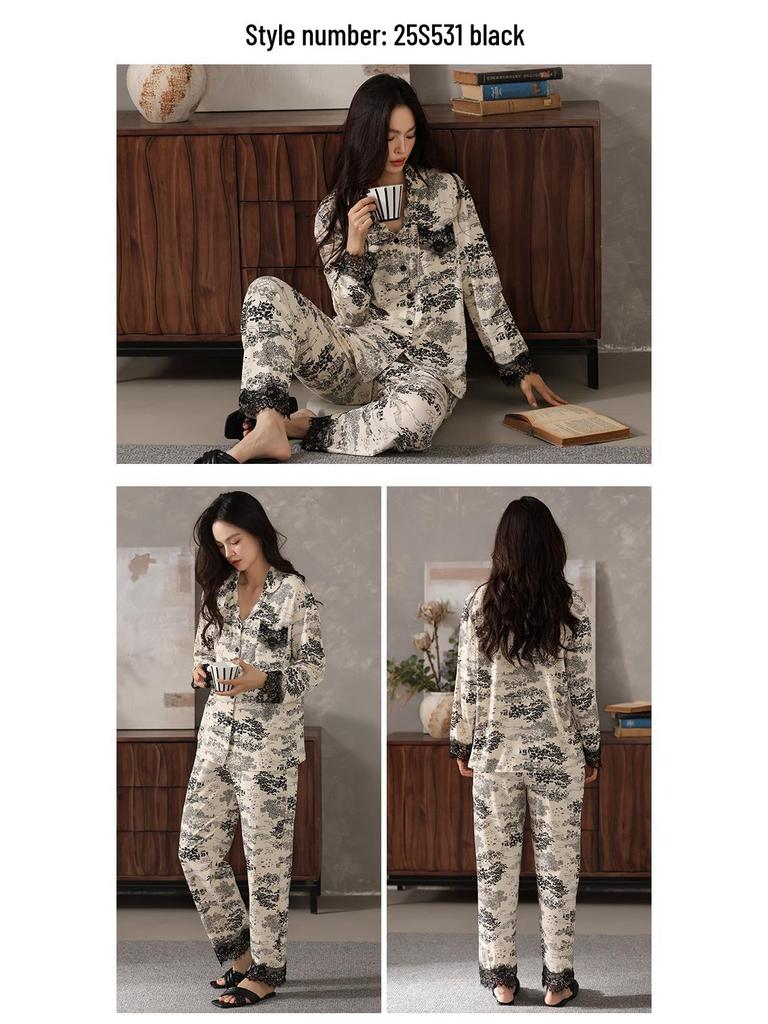 Autumn/Winter Modal Cotton Women's Long Sleeve Pajamas Set with Hyaluronic Acid - High-End Spring Style for Indoors and Outdoors