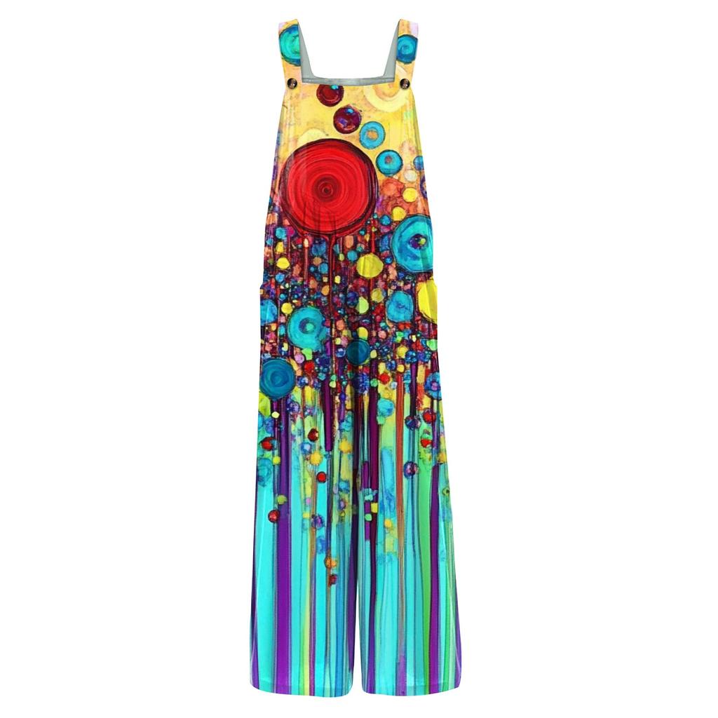 Women's Casual Jumpsuit Sleeveless Floral Print Cotton Jumpsuit