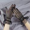 Women's Short Lace Gloves Sheer Mesh Tulle Wrist Length Gloves with Bow Wedding Bridal Fishnet Gloves Opera Tea Party Accessory