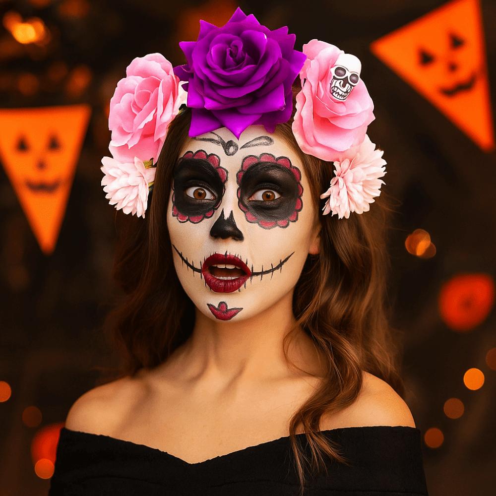 Czaszka Halloweenowa Opaska na Głowę Duch Pazur Kwiatowa Obręcz do Włosów Fajny Różany Wianek Dziewczynka