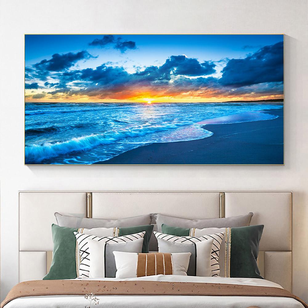 Modern Sea Wave Beach Sunset Landscape Canvas Painting Nature Seascape Posters and Prints Wall Art Pictures Home Decor