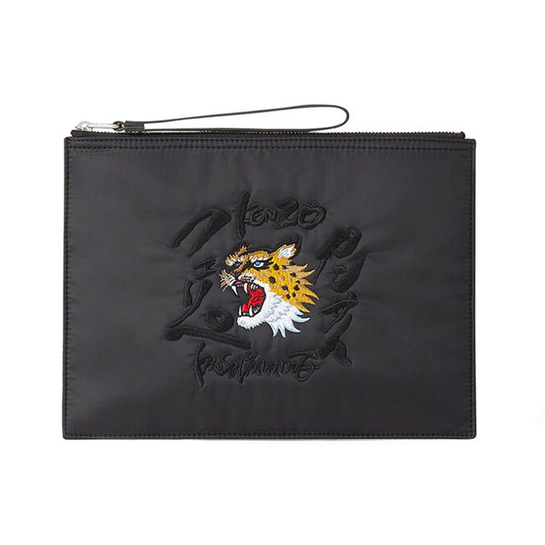 Kenzo Tiger Year Gold Tiger Head Logo Embroidered Print Document Pouch Unisex Pouch Black FB5-5PM222-F29-99 Basic Set (Bag+Dust Bag)