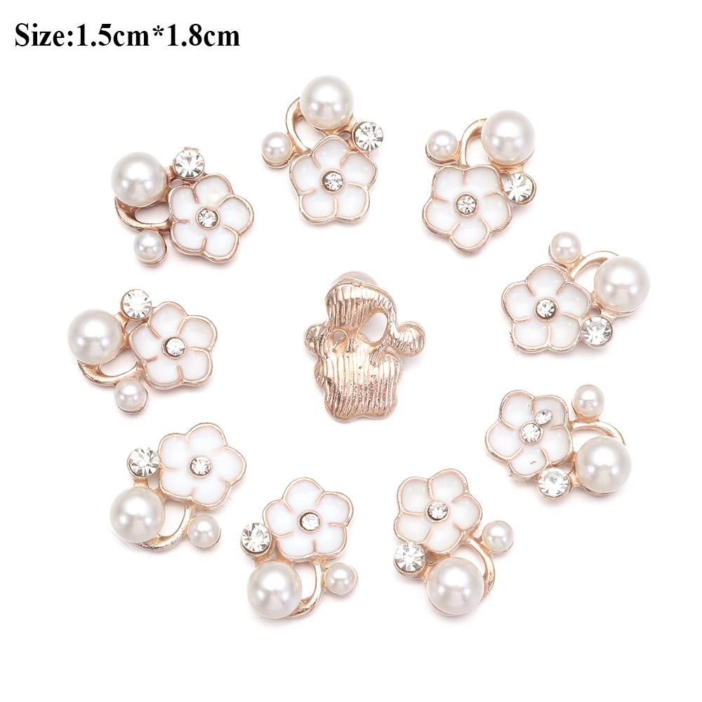 10PCS Pearl Flower Rhinestone Buttons Sparkling Crystal Hairpins Decoration Apparel Sewing Decor Craft Buttons DIY Accessories