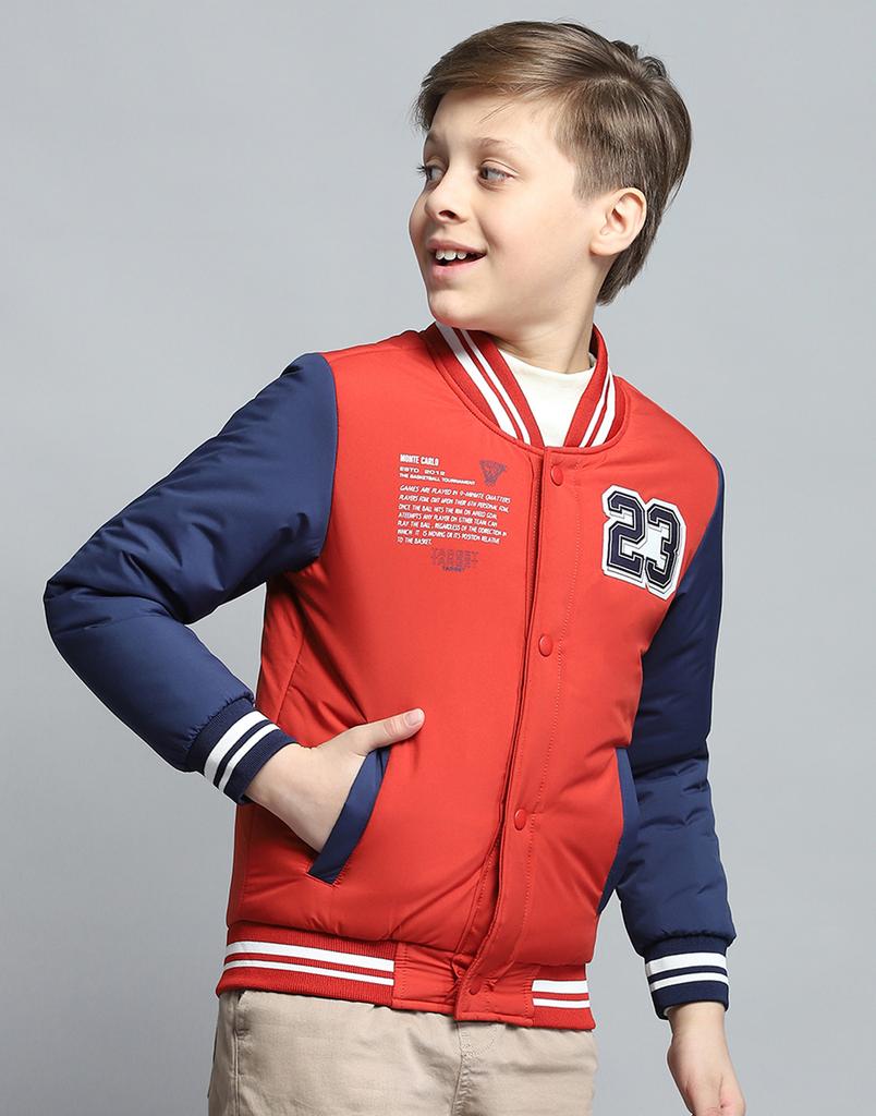 MONTE CARLO Boys Printed Rust Mock Neck Full Sleeve Jacket