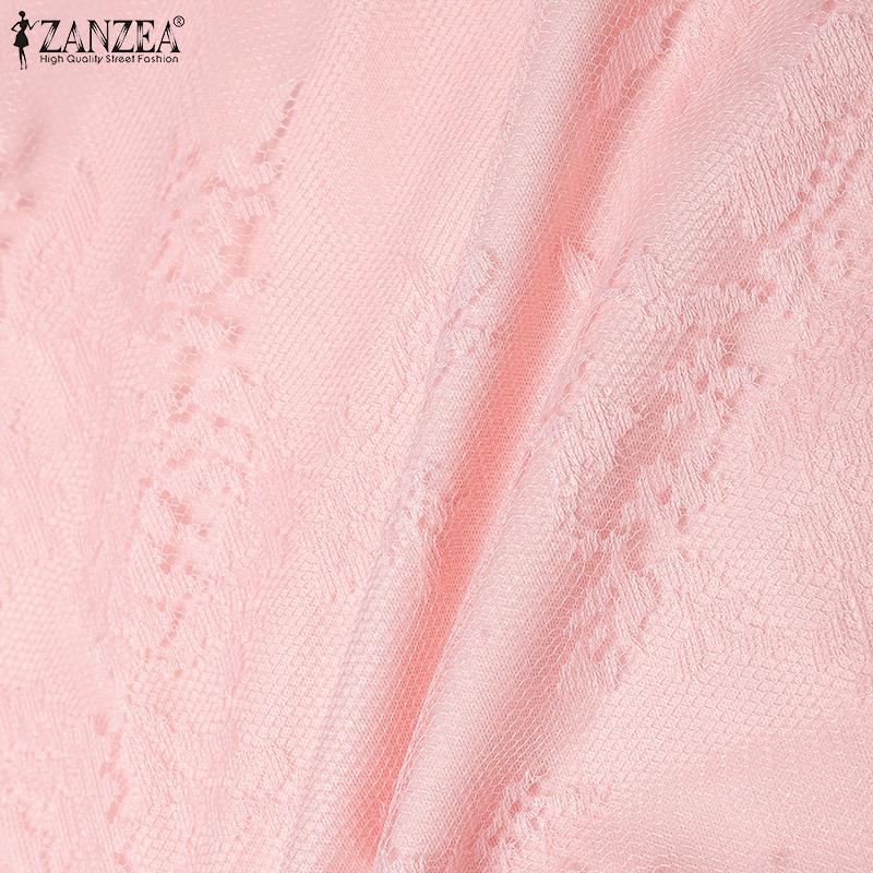 ZANZEA Women Summer Round Neck 3/4 Sleeve Hollow Lace Patchwork Blouse