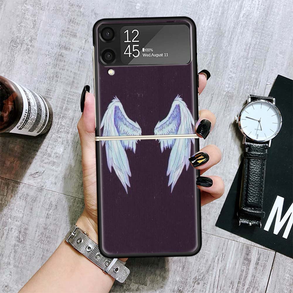 Angel Wings Feather Cases For Samsung Galaxy Z Flip 4 5 6 7 3 Z Flip7 Flip6 Flip4 Flip5 Flip3 5G Hard Shockproof Fundas Cover Ga