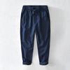 Summer Simple Style Men's Pants Beach Breathable Ramie Cotton Men Trousers Daily Casual Baggy Long Pants Solid Color Drawstring Elastic Waist