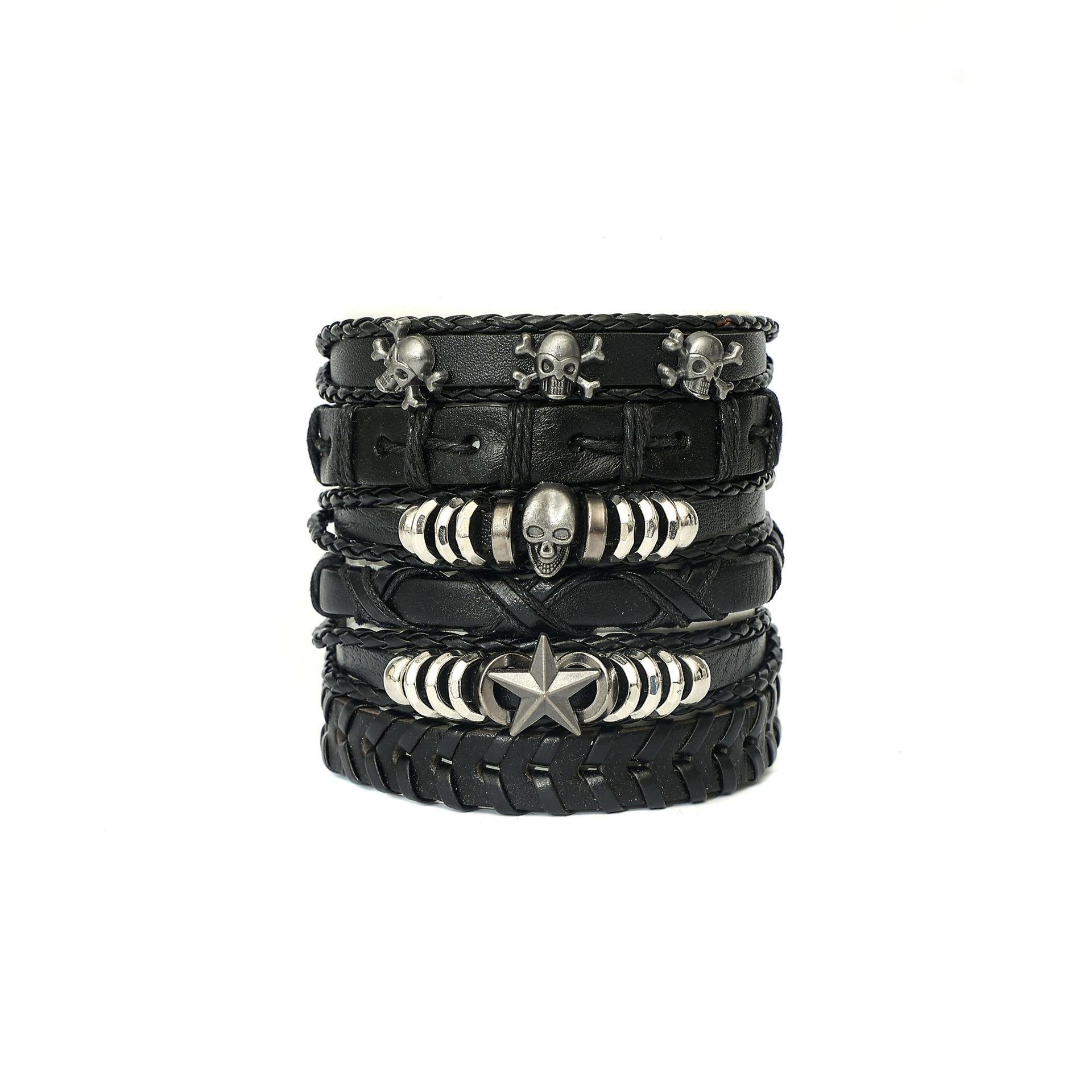 

Винтажный мужской плетеный кожаный браслет ручной работы с декором в виде головы быка и пера.