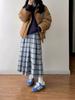Women's Elegant High-Waist Blue Plaid A-Line Skirt - Retro Academy Style for Autumn/Winter