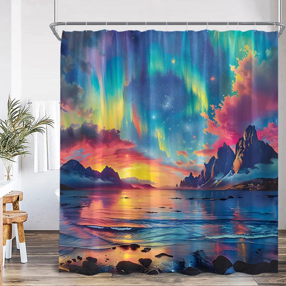 Rideau de douche Art Forêt Fantastique Lumière Polaire Papillon Psychédélique Sorcière Magique Nuit Lune Décor de Salle de Bain Rideau de Bain en Polyester