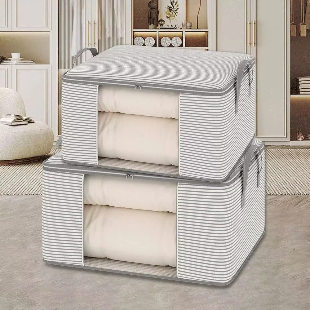 Large Capacity Striped Visible Storage Bag Non-Woven Fabric Quilt Storage Box Quilt Storage