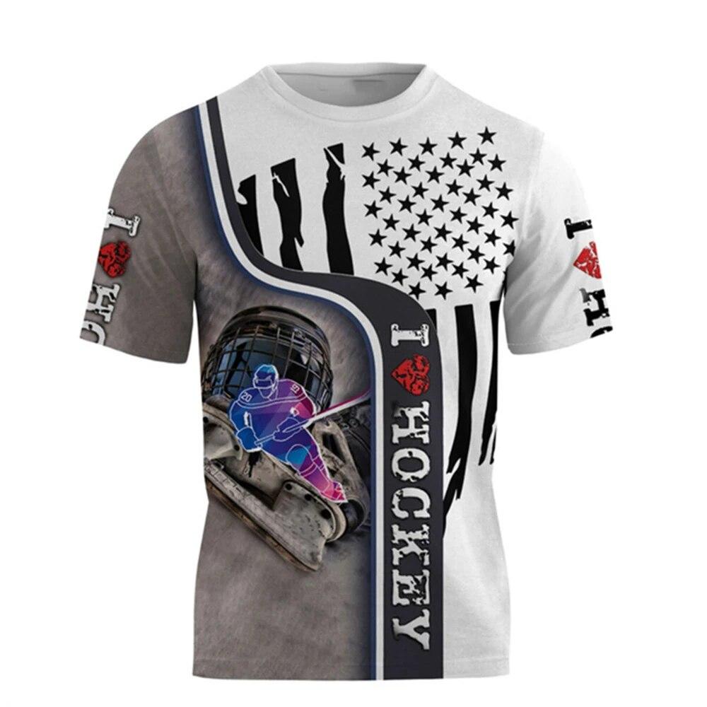 Fierce Hockey Sports 3d-print sommer T-skjorte med o-hals for menn Uformell, overdimensjonerte T-skjorter med korte ermer Moteoverdeler Trend Herreklær