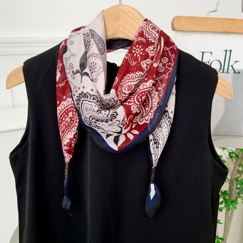 Cashew flower silk scarf new simple printing headscarf decorative scarf scarf small shawl triangular scarf tied waist
