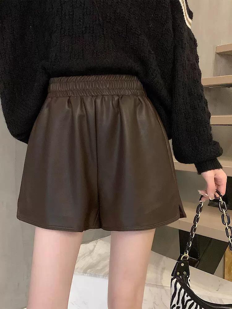 Women's High Waist Leather Shorts: Loose, Wide-Leg, Plus Size, Slimming Design for Autumn and Winter