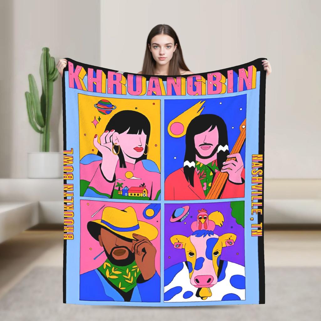 Khruangbin Abstract Mode Flannel Fashion Blanket Rock Band Funny Throw Fashion Blanket for Bedspreads 125*100cm Super Soft