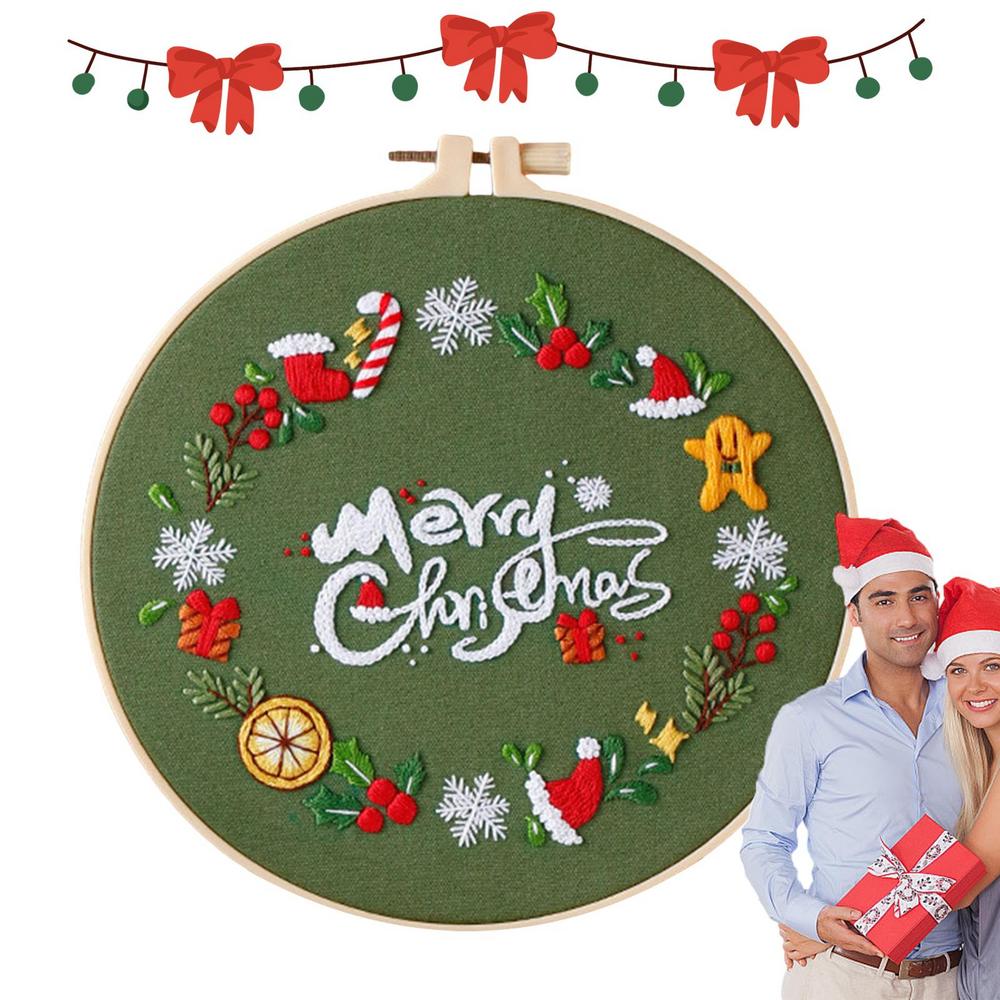 Christmas Cross Stitching Kits Merry Christmas DIY Kit with Patterns Instructions Embroidery Beginners Kit Needlepoint Kit