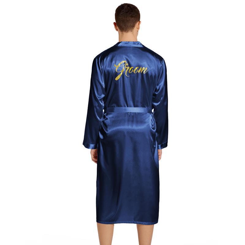 Men's Gold Lettering Wedding Morning Robe - Long, Large Size, Spring/Autumn Cardigan Nightgown