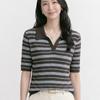 Navava Women Casual Stripe Collar Short Sleeve Knit Tee Nk3693