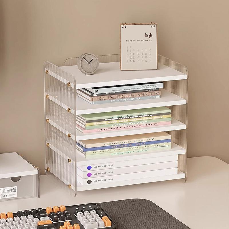 Modern Clear Acrylic Desktop Organizer Set Transparent Multipurpose File Holder Office Supply Storage Box Desk Shelf Display