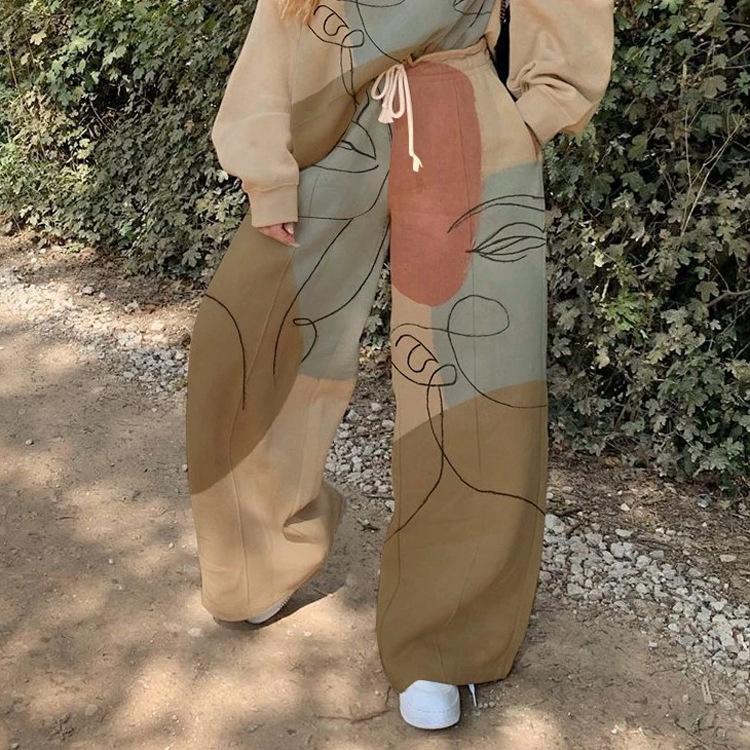 Tracksuits Women Elegant Two-Pieces Suit Sets Female Stylish Plus Size Greek Print Coat & Pant Sets Joggers Women