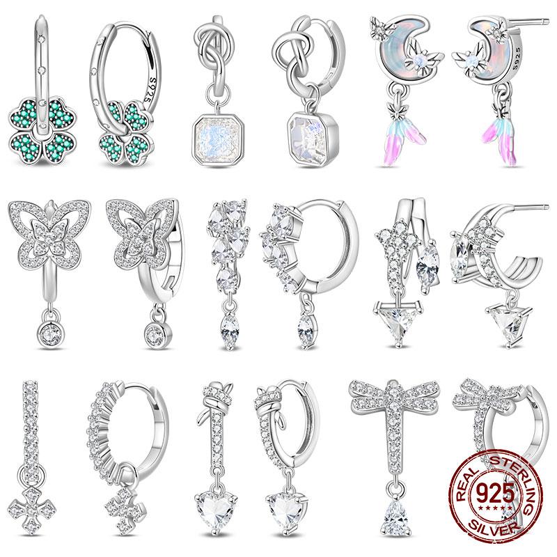 New Original S925 Silver Lucky Four-Leaf Clover French Women's Earrings Fashion Party Anniversary Jewelry Gift