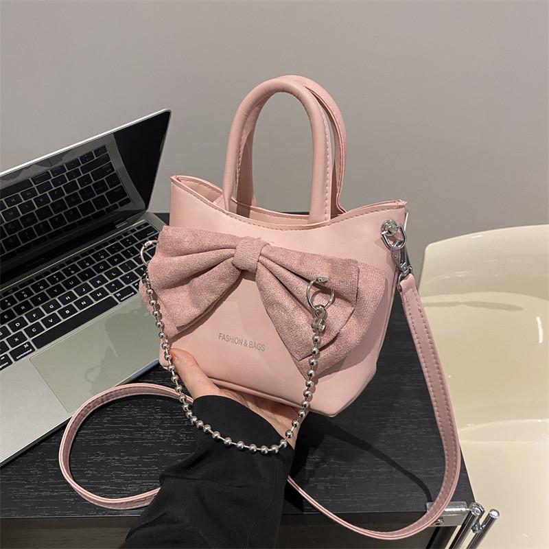 Trendy Korean Style Pu Leather Tote Bag Fashionable Bucket Bag With Bowknot
