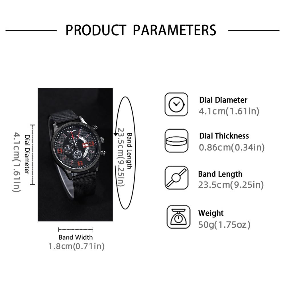 4PCS Watch Necklace Set, Business Men's Fashion Dial Quartz Calendar Watch, Luxury Men's Mesh Strap Watch, Ideal Gift for Men
