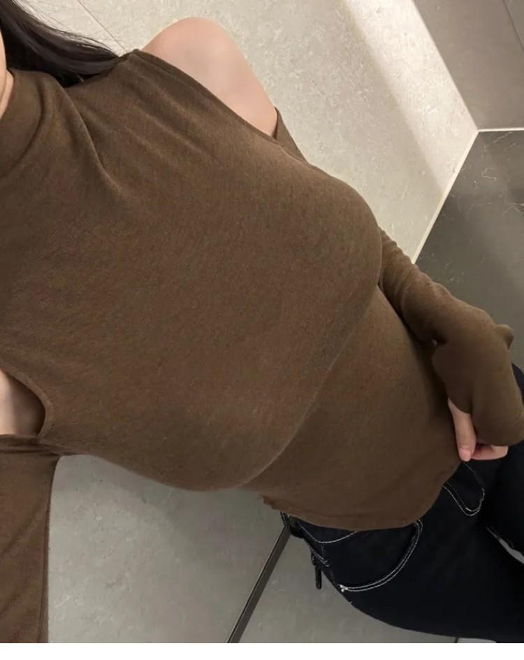 Korean Elegant Slimming Off-Shoulder High Neck Long Sleeve Shirt for Women