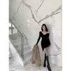 Black Collar Dew Temperament Suspender New Thin Irregular Short Skirt Long Sleeve Spice Girl Bottoming Waist Skirt Dress