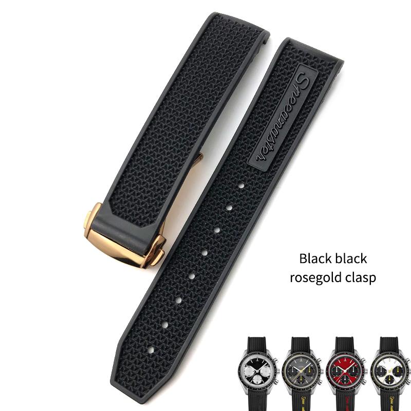 20mm 21mm 18mm 19mm High Quality Rubber Silicone Watchband Fit for Omega Speedmaster Watch Strap Steel Deployment Buckle