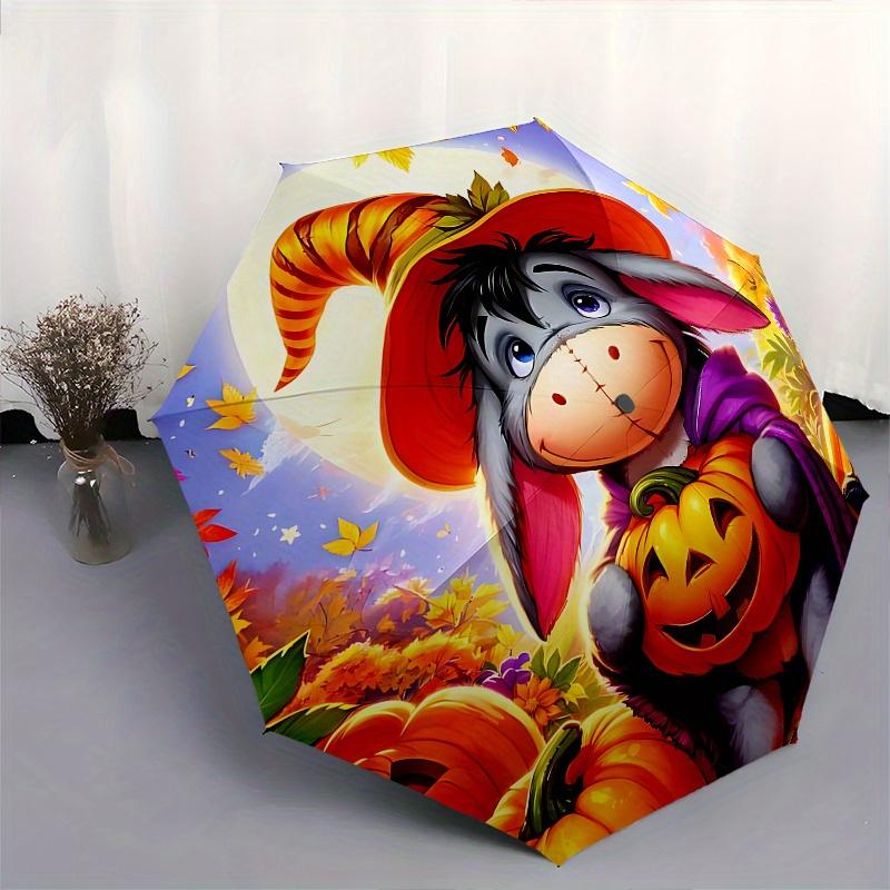 Halloween, Eeyore Automatic Opening and Closing Umbrella, Compact Travel Umbrella, Lightweight and Portable, Suitable for Beach Commuting Bu
