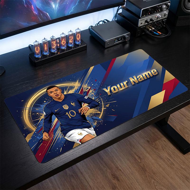 Tappetino per Mouse Grande Personalizzato Kylian Mbappe, Stampa Testo Nome Personalizzato, Tappetino da Scrivania Antiscivolo con Logo Calcio, Regalo per Gamer