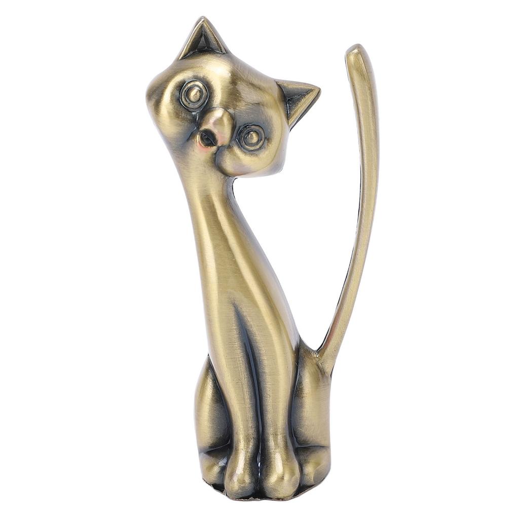 Cat Ring Holder Cat Statuette Style Zinc Alloy Sturdy Durable Retro Style Glossy Ring Organizer for Rings Jewelry